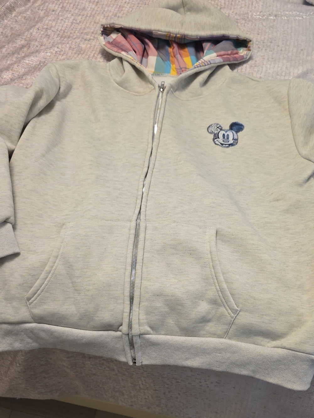 Light Gray Zip Hoodie with Mickey Character Patch